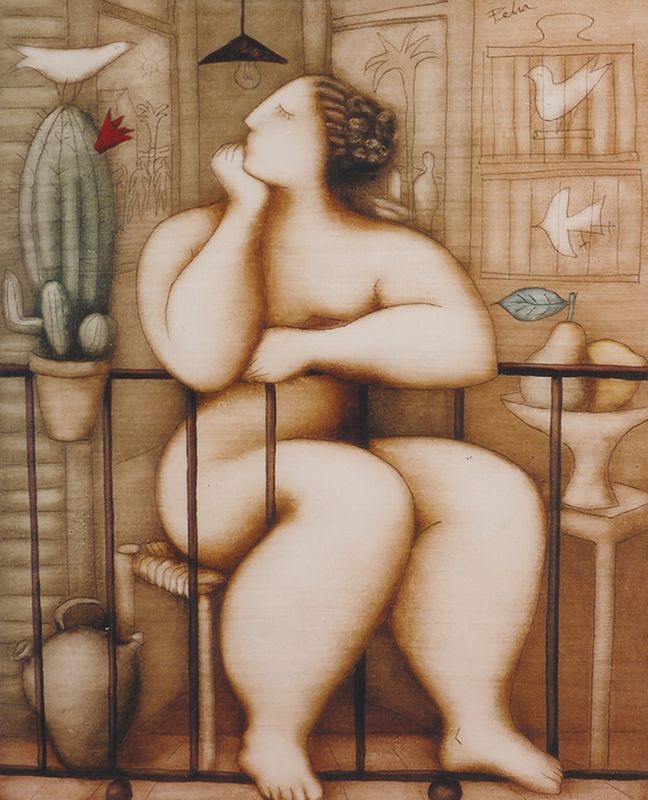 Mujer en el balcón es una obra reciente de Víctor Pedra que presentamos en la exposición