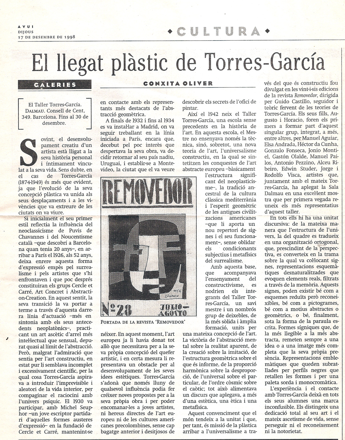 EL TALLER TORRESGARCÍA 1998 Galería Sala Dalmau