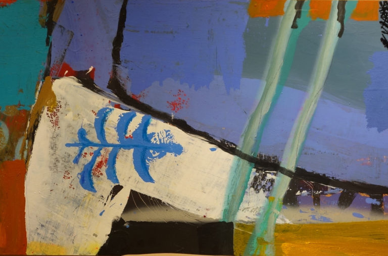 Obra de Javier Lapuente. Fragmento de una de sus pinturas en la galería de arte de Barcelona Sala Dalmau